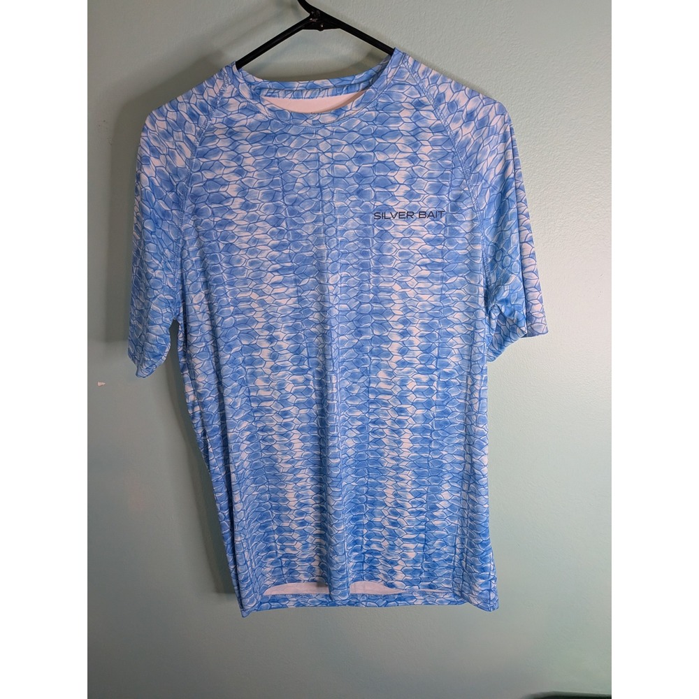 Silver Bait Mens Blue White Scale Print UPF 50+ Performance Fishing Shirt Size M